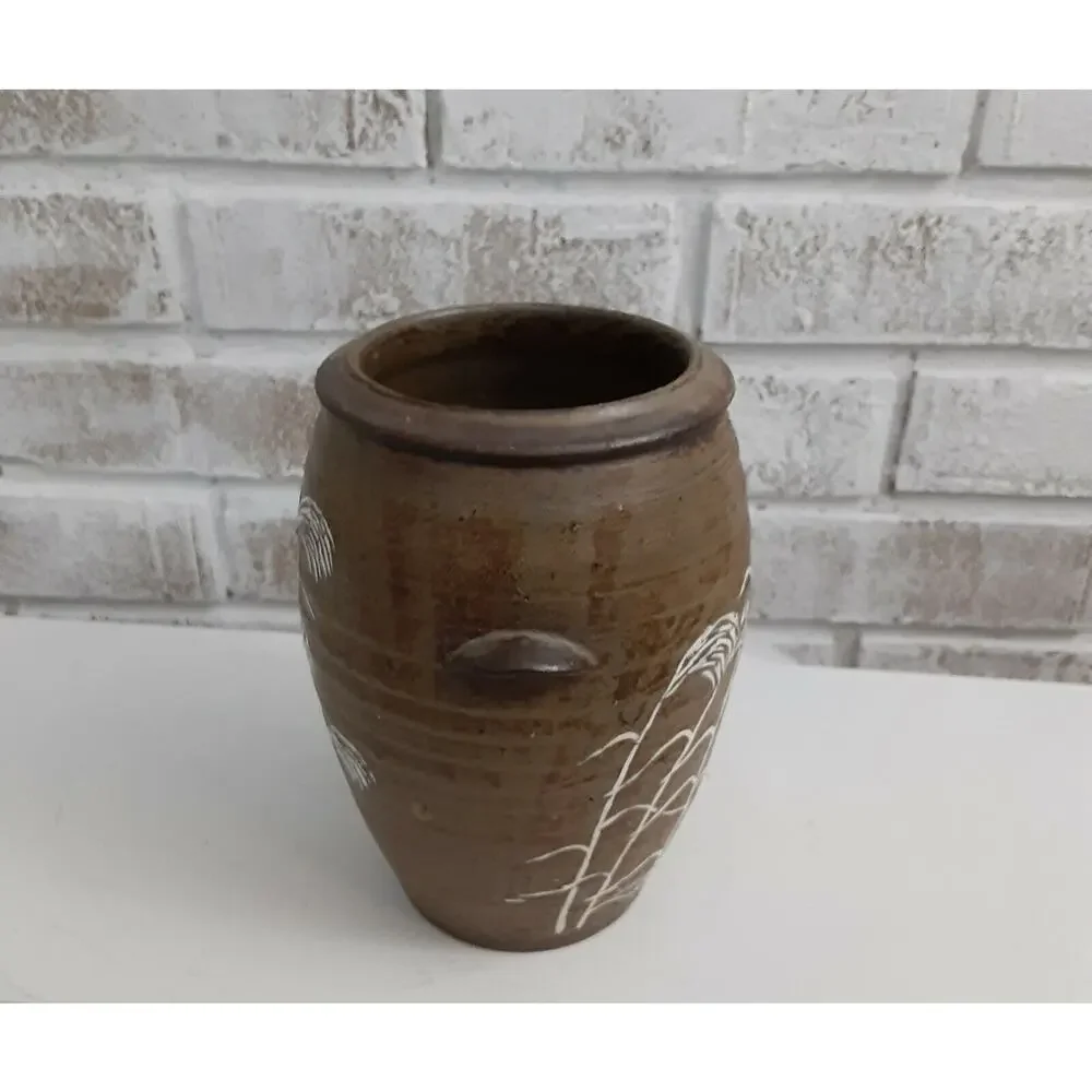 M Marked Vessel Pottery Earth Tones White Wheat